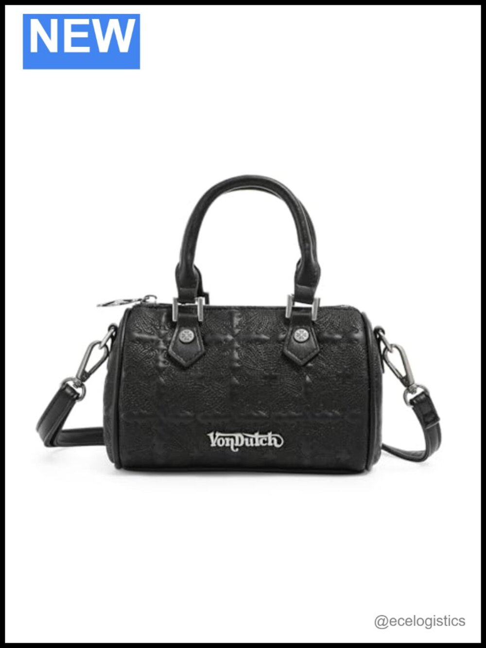 Von Dutch Faux Leather Bowler Shoulder Bag with Adjustable Strap